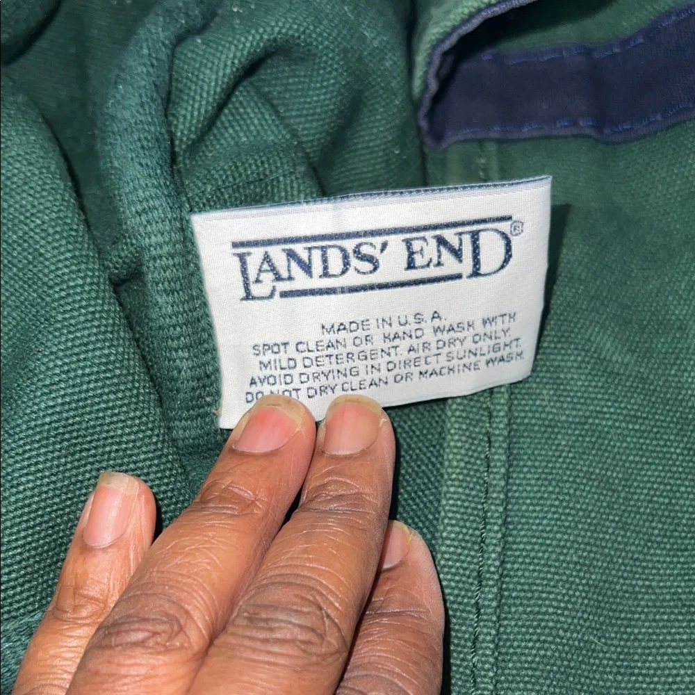 LANDS END XL Green and Navy Tote Bag